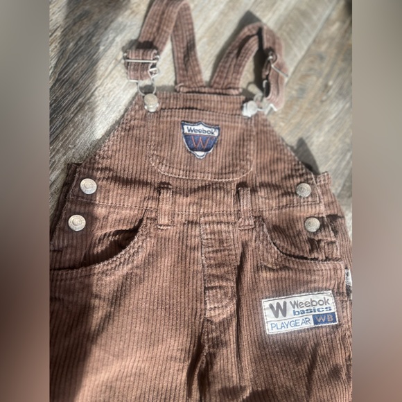 2 pair Vintage 90s Weebok Corduroy Overalls by Reebok navy & brown corduroy bibs - Picture 9 of 16
